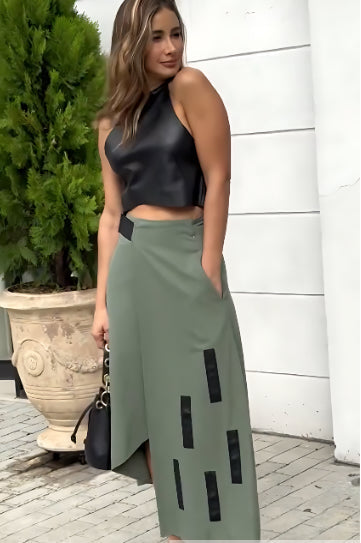 Anna - Conjunto Falda Wrap con Top Negro Corto